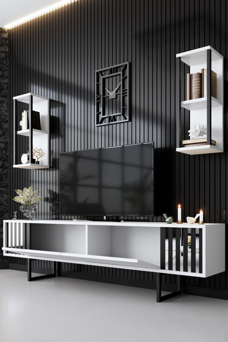 Hanah Home Chrome Line Mueble de TV Blanco y Negro